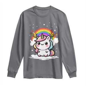 Unicorn Christmas Long Sleeve Shirt Cute Xmas Girls Rainbow TS10 Charcoal Print Your Wear
