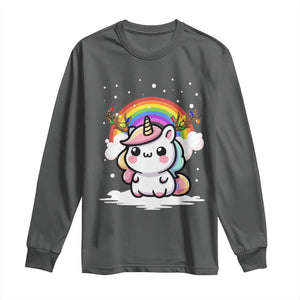 Unicorn Christmas Long Sleeve Shirt Cute Xmas Girls Rainbow TS10 Dark Heather Print Your Wear