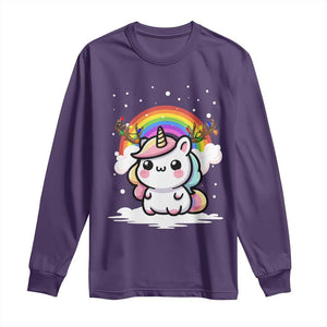 Unicorn Christmas Long Sleeve Shirt Cute Xmas Girls Rainbow TS10 Purple Print Your Wear