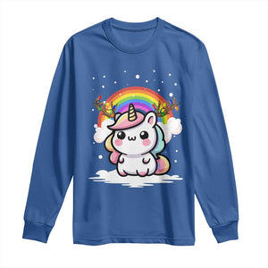 Unicorn Christmas Long Sleeve Shirt Cute Xmas Girls Rainbow TS10 Royal Blue Print Your Wear