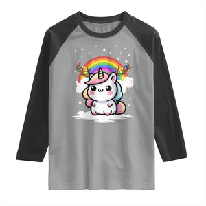 Unicorn Christmas Raglan Shirt Cute Xmas Girls Rainbow TS10 Sport Gray Black Print Your Wear