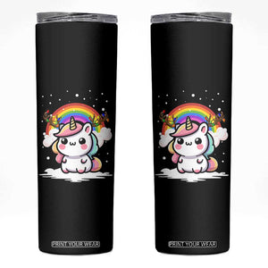 Unicorn Christmas Skinny Tumbler Cute Xmas Girls Rainbow TS10 Black Print Your Wear