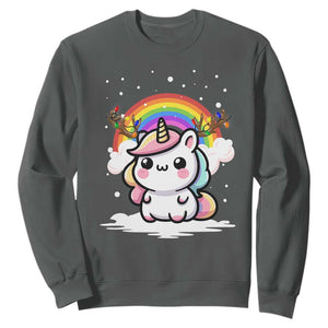 Unicorn Christmas Sweatshirt Cute Xmas Girls Rainbow TS10 Dark Heather Print Your Wear