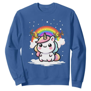Unicorn Christmas Sweatshirt Cute Xmas Girls Rainbow TS10 Royal Blue Print Your Wear