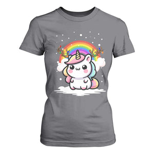 Unicorn Christmas T Shirt For Women Cute Xmas Girls Rainbow TS10 Charcoal Print Your Wear