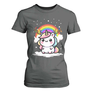 Unicorn Christmas T Shirt For Women Cute Xmas Girls Rainbow TS10 Dark Heather Print Your Wear