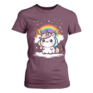 Unicorn Christmas T Shirt For Women Cute Xmas Girls Rainbow TS10 Maroon Print Your Wear