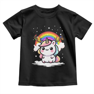Unicorn Christmas Toddler T Shirt Cute Xmas Girls Rainbow TS10 Black Print Your Wear