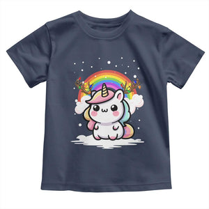 Unicorn Christmas Toddler T Shirt Cute Xmas Girls Rainbow TS10 Navy Print Your Wear
