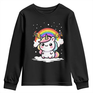 Unicorn Christmas Youth Sweatshirt Cute Xmas Girls Rainbow TS10 Black Print Your Wear