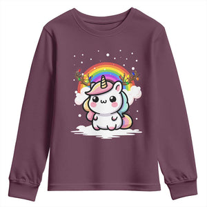 Unicorn Christmas Youth Sweatshirt Cute Xmas Girls Rainbow TS10 Maroon Print Your Wear