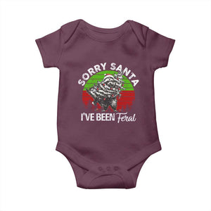 Raccoon Christmas Baby Onesie Sorry Santa I've Been Feral Retro Xmas Tree TS10 Maroon Print Your Wear