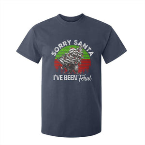 Raccoon Christmas T Shirt For Kid Sorry Santa I've Been Feral Retro Xmas Tree TS10 Navy Print Your Wear