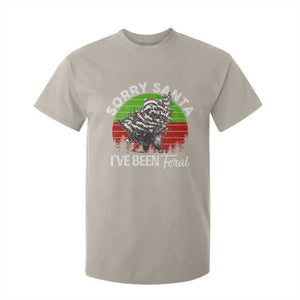 Raccoon Christmas T Shirt For Kid Sorry Santa I've Been Feral Retro Xmas Tree TS10 Sand Print Your Wear