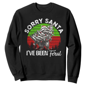 Raccoon Christmas Sweatshirt Sorry Santa I've Been Feral Retro Xmas Tree TS10 Black Print Your Wear