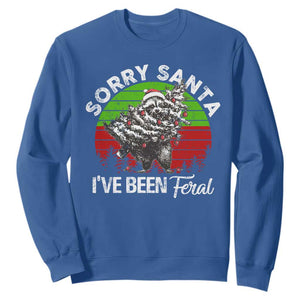 Raccoon Christmas Sweatshirt Sorry Santa I've Been Feral Retro Xmas Tree TS10 Royal Blue Print Your Wear