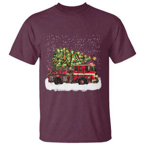 Fire Truck Christmas T Shirt Fireman Xmas Firefighter TS10 Maroon Print Your Wear