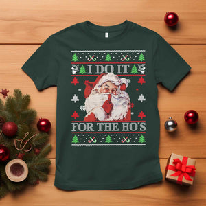 Funny Christmas Santa T Shirt Vintage Santa I Do It For The Ho's Ugly Christmas TS10 Dark Forest Green Print Your Wear