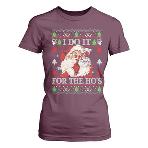 Funny Christmas Santa T Shirt For Women Vintage Santa I Do It For The Ho's Ugly Christmas TS10 Maroon Print Your Wear