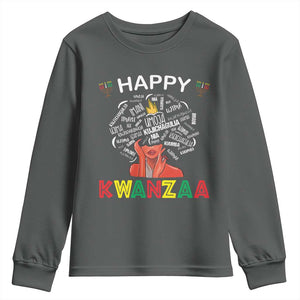 Happy Kwanzaa Youth Sweatshirt African American Afro Queen Nguzo Saba TS10 Dark Heather Print Your Wear