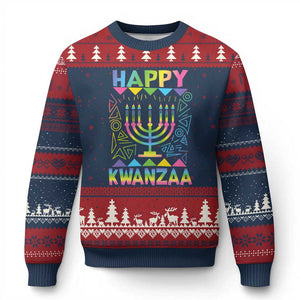 Happy Kwanzaa Ugly Christmas Sweater Xmas African American Heritage Holiday Kinara Mazao TS10 Navy Red Print Your Wear