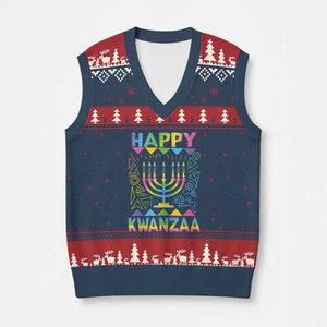 Happy Kwanzaa V-Neck Knit Sweater Vest Xmas African American Heritage Holiday Kinara Mazao TS10 Navy Red Print Your Wear