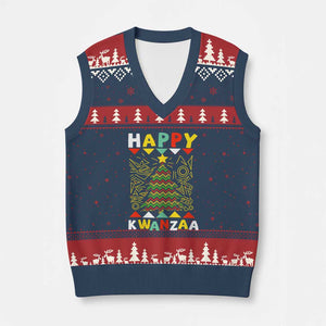 Happy Kwanzaa Xmas V-Neck Knit Sweater Vest African American Holiday Xmas Tree TS10 Navy Red Print Your Wear