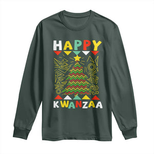 Happy Kwanzaa Christmas Long Sleeve Shirt African American Holiday Christmas Tree TS10 Dark Forest Green Print Your Wear