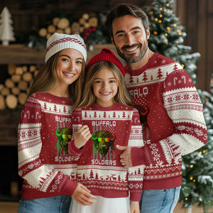 Retro Buffalo Soldiers Ugly Christmas Sweater 9th and 10th Cavalry African American Heros USA Flag TS10 Red Beige Print Your Wear