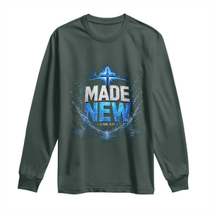 Christian Baptism Long Sleeve Shirt Made Water Bible Verse Baptized TS10 Dark Forest Green Print Your Wear