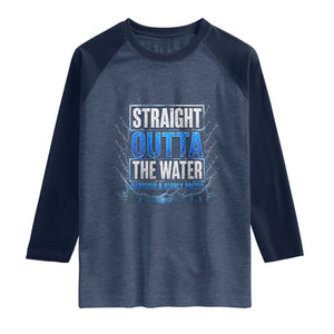 Baptism Raglan Shirt Straight Outta Water Christian Baptized TS10 Heather Denim Navy Print Your Wear