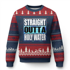 Straight Outta Holy Water Ugly Christmas Sweater Baptismal Baptism Christening TS10 Navy Red Print Your Wear