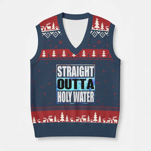 Straight Outta Holy Water V-Neck Knit Sweater Vest Baptismal Baptism Christening TS10 Navy Red Print Your Wear