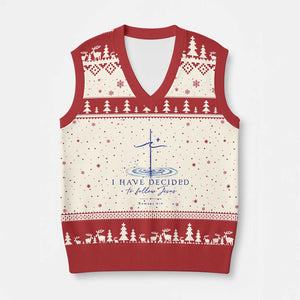 New Believer V-Neck Knit Sweater Vest I Have Decided To Follow Jesus In Baptism Cross Water TS10 Beige Red Print Your Wear