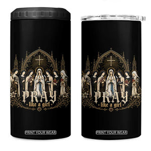 Catholic Saint 4 in 1 Can Cooler Tumbler Pray Like A Girl Vintage Christian Faith Inspired TS10 One Size: 16 oz Black Print Your Wear