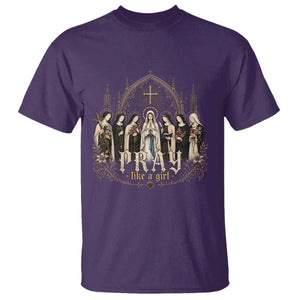 Catholic Saint T Shirt Pray Like A Girl Vintage Christian Faith Inspired TS10 Purple Print Your Wear