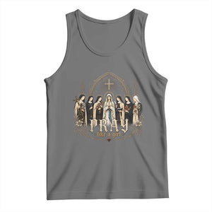 Catholic Saint Tank Top Pray Like A Girl Vintage Christian Faith Inspired TS10 Black Heather Print Your Wear