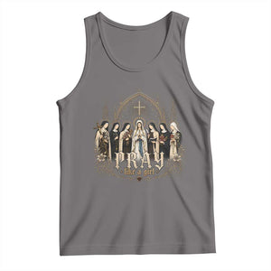 Catholic Saint Tank Top Pray Like A Girl Vintage Christian Faith Inspired TS10 Deep Heather Print Your Wear