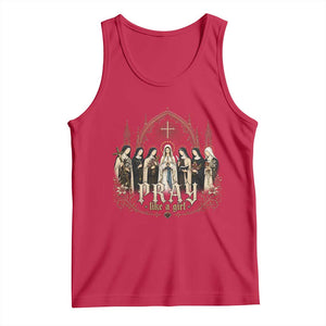 Catholic Saint Tank Top Pray Like A Girl Vintage Christian Faith Inspired TS10 Red Print Your Wear
