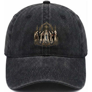 Catholic Saint Washed Cotton Baseball Cap Pray Like A Girl Vintage Christian Faith Inspired TS10 Print Your Wear
