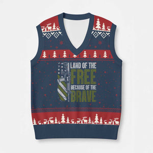 Land of the Free Because of the Brave V-Neck Knit Sweater Vest Gun American Flag TS10 Navy Red Print Your Wear