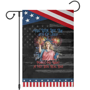 You Look Like The 4th Of July Makes Me Want A Hot Dog Real Bad Garden Flag Funny 4th July Hot Dog Meme TS10 Distressed Black Blue Print Your Wear
