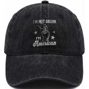 Funny 4th of July Drinking Washed Cotton Baseball Cap Not Drunk I am American TS10 Washed Cap Universal Fit Black Print Your Wear