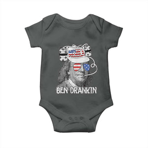 4th of July Ben Drankin Baby Onesie Funny Benjamin Franklin USA Flag TS10 Dark Heather Print Your Wear