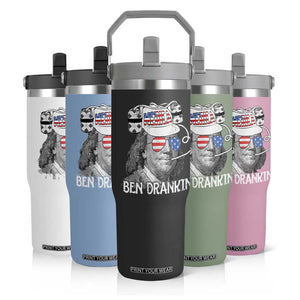 4th of July Ben Drankin Flip Straw Tumbler Funny Benjamin Franklin USA Flag TS10 Print Your Wear