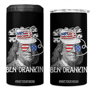 4th of July Ben Drankin 4 in 1 Can Cooler Tumbler Funny Benjamin Franklin USA Flag TS10 One Size: 16 oz Black Print Your Wear