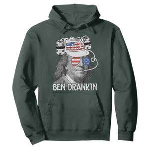 4th of July Ben Drankin Hoodie Funny Benjamin Franklin USA Flag TS10 Dark Forest Green Print Your Wear