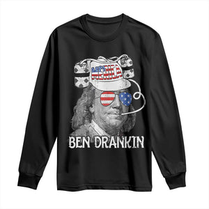 4th of July Ben Drankin Long Sleeve Shirt Funny Benjamin Franklin USA Flag TS10 Black Print Your Wear