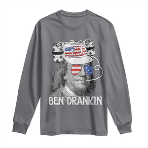 4th of July Ben Drankin Long Sleeve Shirt Funny Benjamin Franklin USA Flag TS10 Charcoal Print Your Wear