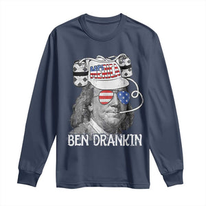 4th of July Ben Drankin Long Sleeve Shirt Funny Benjamin Franklin USA Flag TS10 Navy Print Your Wear